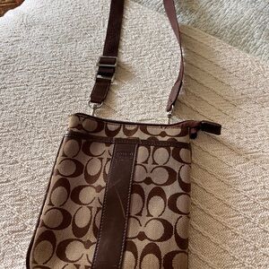 Coach Brown Signature Jacquard Crossbody Bag